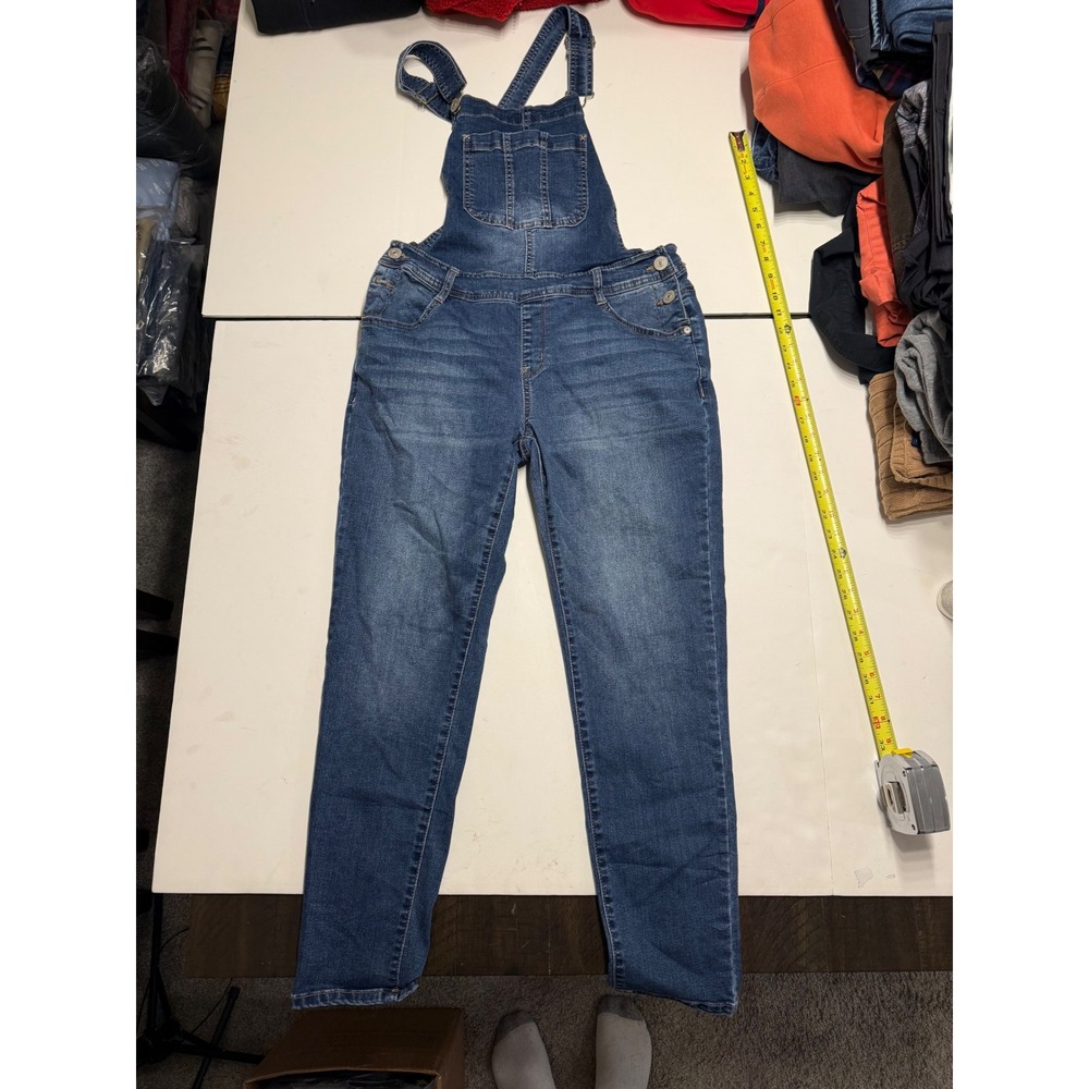WallFlower Womens Denim Overalls Medium Wash Slim Leg Stretch WFN12798M L